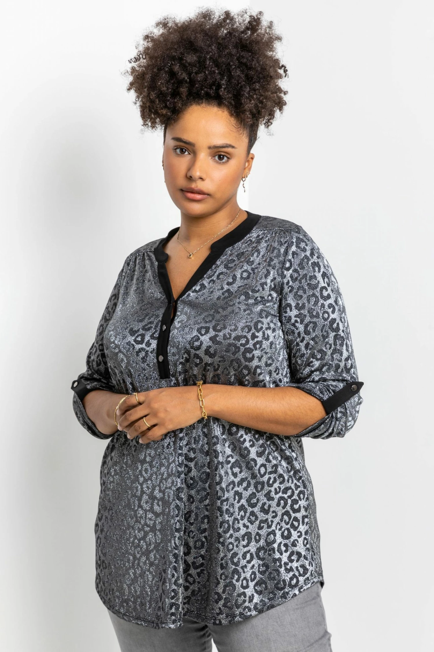 Roman Silver Curve Animal Print Jacquard Top 3 Roman Silver Curve Animal Print Jacquard Top