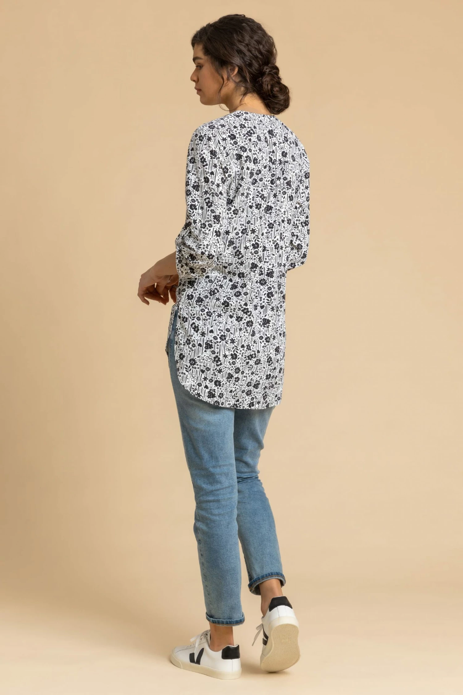 Roman Black Ditsy Floral Button Through Tunic Blouse 4 Roman Black Ditsy Floral Button Through Tunic Blouse - Image 2