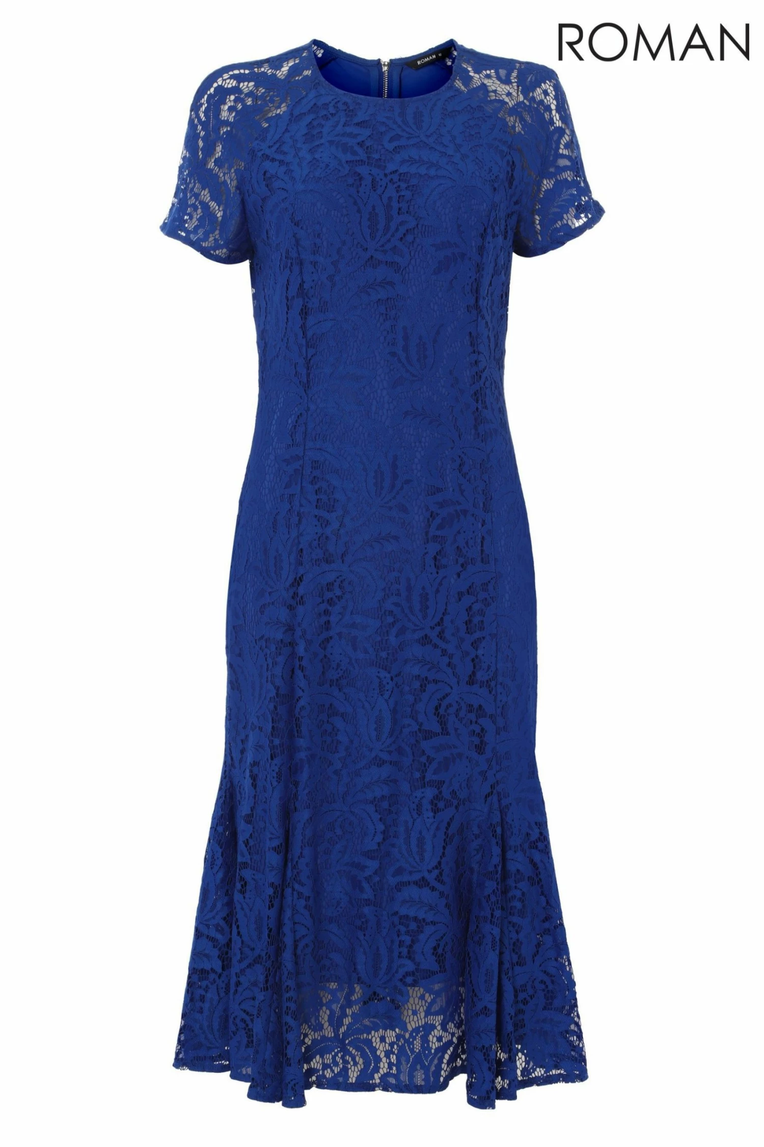 Roman Blue Flute Hem Lace Midi Dress 6 Roman Blue Flute Hem Lace Midi Dress - Image 4