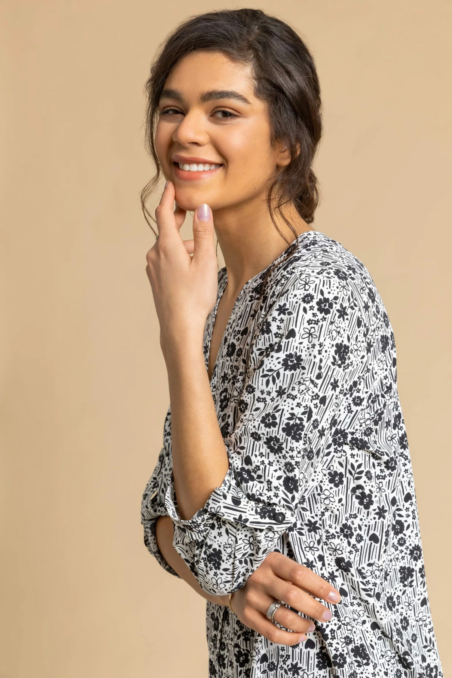 Roman Black Ditsy Floral Button Through Tunic Blouse 6 Roman Black Ditsy Floral Button Through Tunic Blouse - Image 4