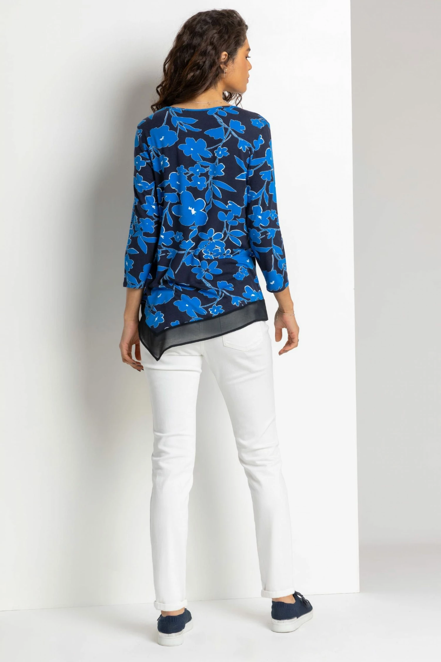 Roman Blue Floral Chiffon Hem Asymmetric Top 4 Roman Blue Floral Chiffon Hem Asymmetric Top - Image 2