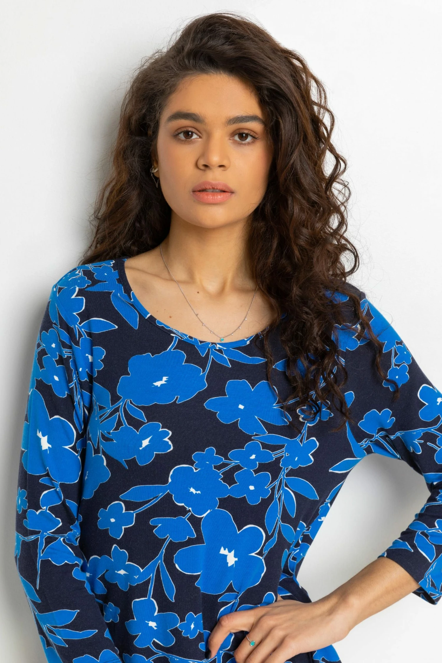 Roman Blue Floral Chiffon Hem Asymmetric Top 6 Roman Blue Floral Chiffon Hem Asymmetric Top - Image 4