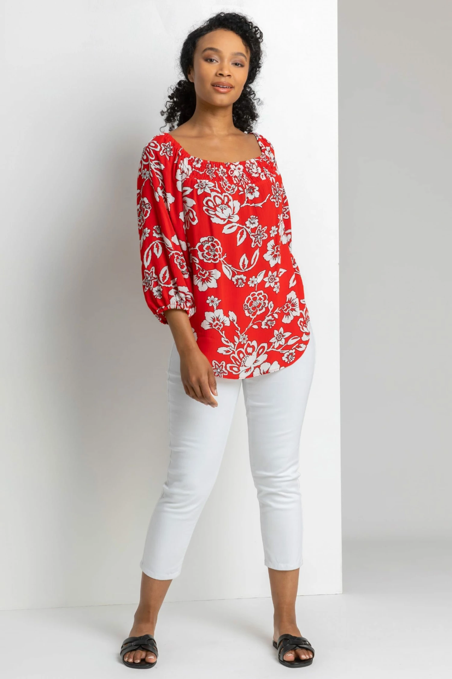 Roman Red Petite Floral Print Bardot Top 5 Roman Red Petite Floral Print Bardot Top - Image 3