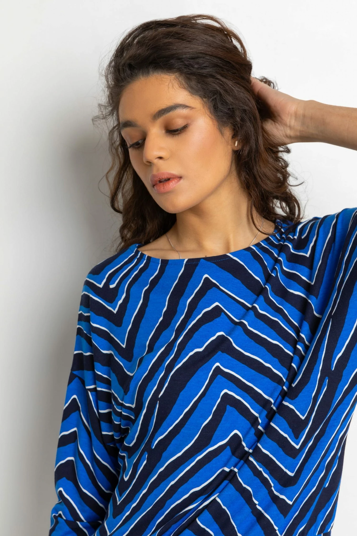 Roman Blue Abstract Stripe Print Blouson Top 6 Roman Blue Abstract Stripe Print Blouson Top - Image 4