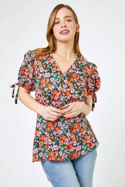 Roman Red Petite Floral Print V Neck Top 11 Roman Red Petite Floral Print V Neck Top -Roman Sales Shop unnamed file 6779