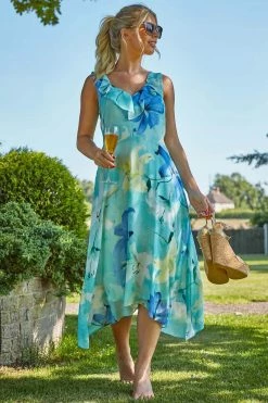 Roman Green Floral Chiffon Frill Midi Dress -Roman Sales Shop unnamed file 678