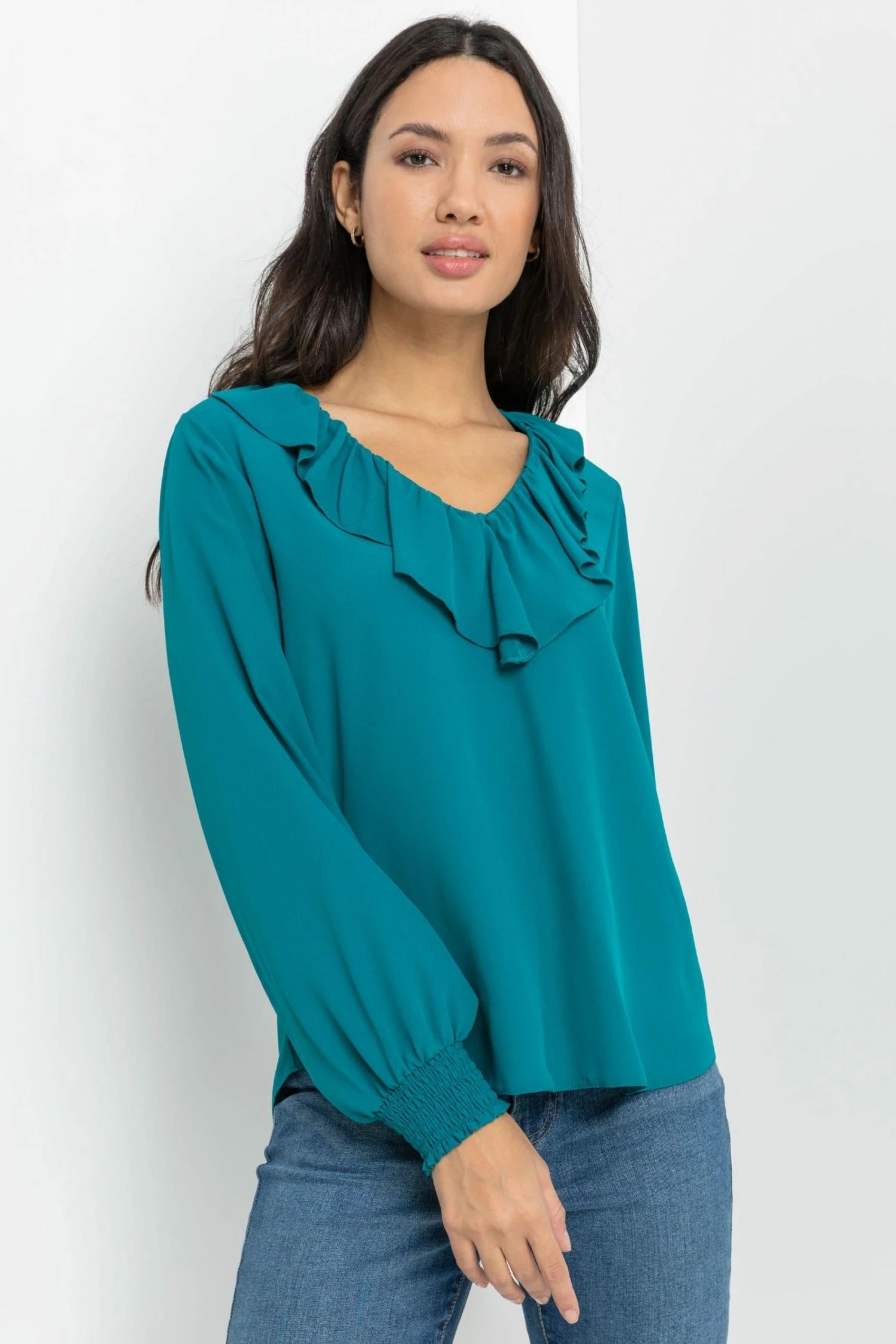 Roman Blue Chiffon Frill Neck Detail Top 3 Roman Blue Chiffon Frill Neck Detail Top
