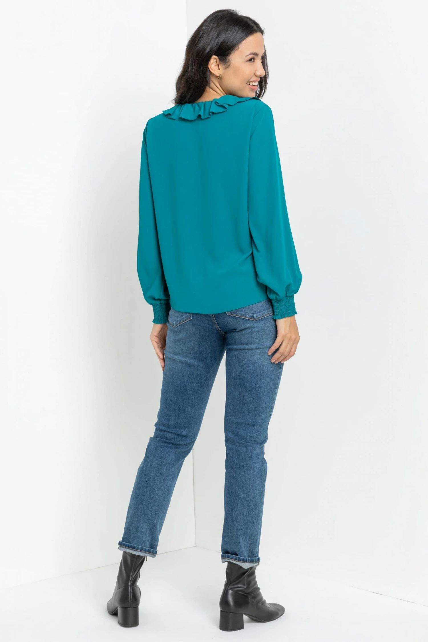 Roman Blue Chiffon Frill Neck Detail Top 5 Roman Blue Chiffon Frill Neck Detail Top - Image 3