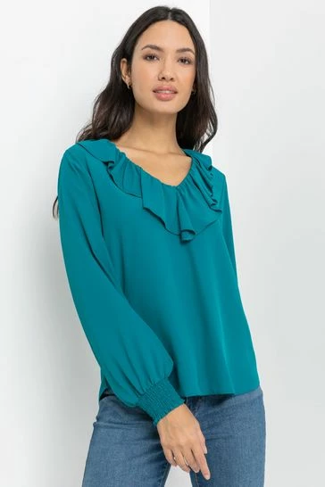 Roman Blue Chiffon Frill Neck Detail Top 7 Roman Blue Chiffon Frill Neck Detail Top - Image 5