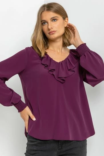 Roman Blue Chiffon Frill Neck Detail Top 8 Roman Blue Chiffon Frill Neck Detail Top - Image 6
