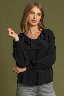 Roman Blue Chiffon Frill Neck Detail Top 15 Roman Blue Chiffon Frill Neck Detail Top -Roman Sales Shop unnamed file 6786