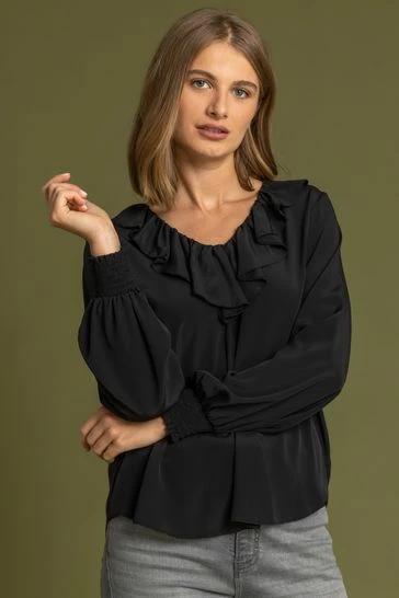 Roman Blue Chiffon Frill Neck Detail Top 9 Roman Blue Chiffon Frill Neck Detail Top - Image 7