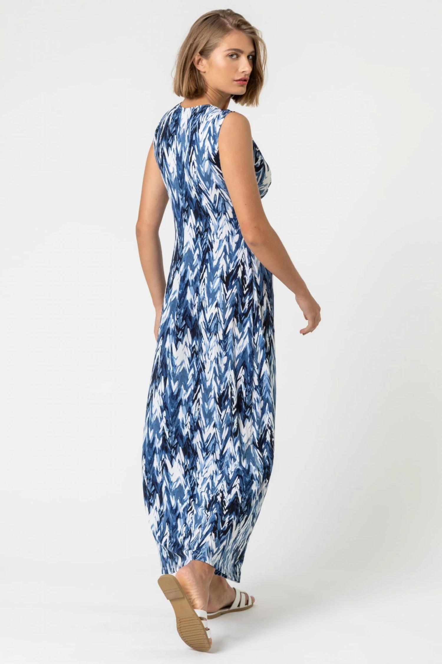Roman Blue Abstract Print Twist Front Maxi Dress 4 Roman Blue Abstract Print Twist Front Maxi Dress - Image 2
