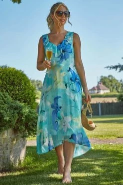 Roman Green Floral Chiffon Frill Midi Dress -Roman Sales Shop unnamed file 680