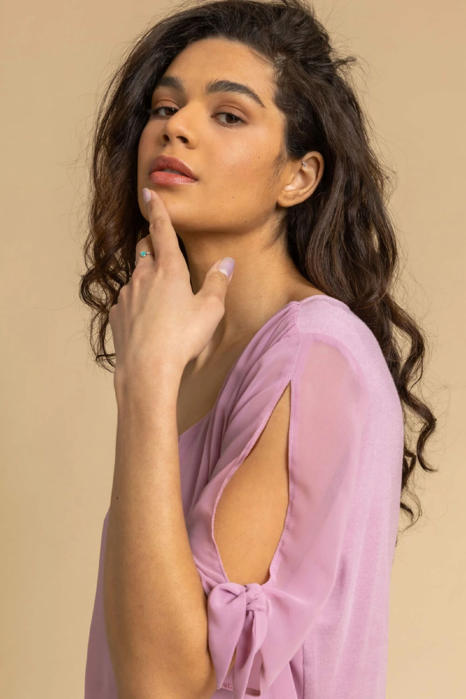 Roman Purple Chiffon Layered Tie Front Top 6 Roman Purple Chiffon Layered Tie Front Top - Image 4