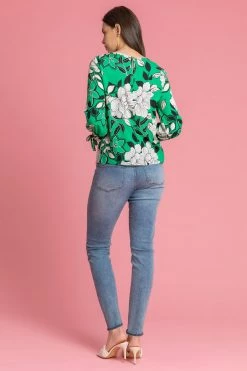 Roman Green Floral Print Tie Sleeve Top -Roman Sales Shop unnamed file 6811