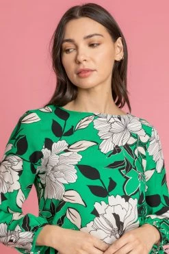 Roman Green Floral Print Tie Sleeve Top -Roman Sales Shop unnamed file 6812