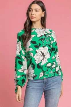 Roman Green Floral Print Tie Sleeve Top -Roman Sales Shop unnamed file 6813