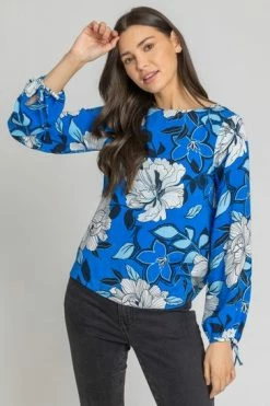 Roman Green Floral Print Tie Sleeve Top -Roman Sales Shop unnamed file 6814