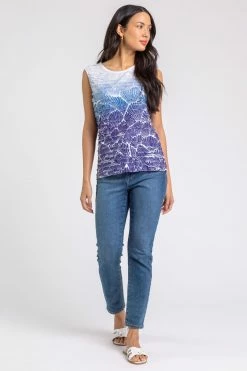 Roman Blue Ombre Shell Print Ruffle Detail Top -Roman Sales Shop unnamed file 6823