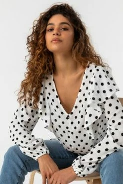 Roman Cream Spot Print Frill Sleeve Top -Roman Sales Shop unnamed file 6834