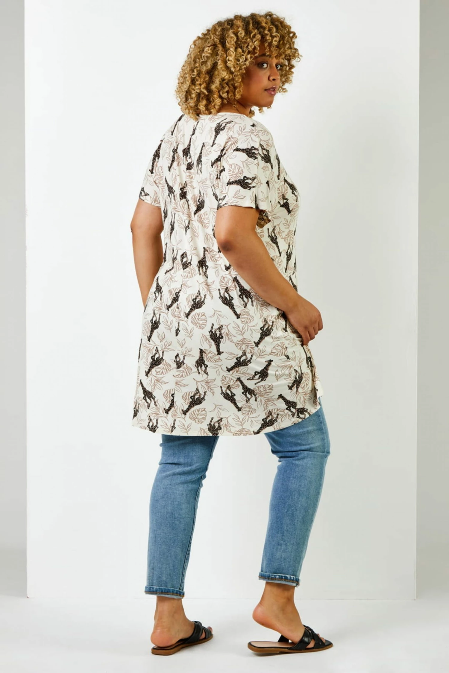 Roman Cream & Brown Curve Giraffe Print Cross Detail Top 4 Roman Cream & Brown Curve Giraffe Print Cross Detail Top - Image 2