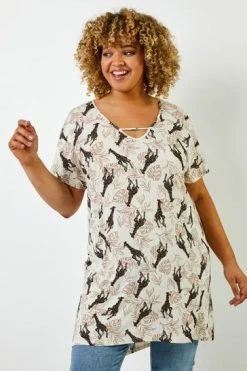 Roman Cream & Brown Curve Giraffe Print Cross Detail Top 11 Roman Cream & Brown Curve Giraffe Print Cross Detail Top -Roman Sales Shop unnamed file 6844