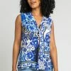 Roman Blue Petite Geo Floral Notch Neck Top -Roman Sales Shop unnamed file 6845