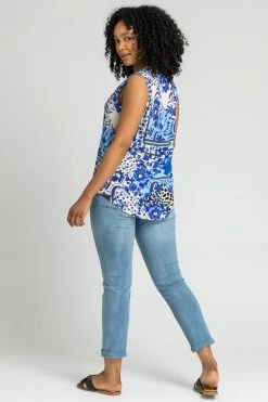Roman Blue Petite Geo Floral Notch Neck Top 8 Roman Blue Petite Geo Floral Notch Neck Top -Roman Sales Shop unnamed file 6846