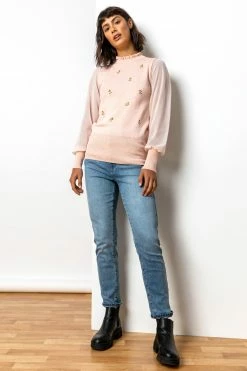 Roman Pink Floral Embroidered Frill Neck Top -Roman Sales Shop unnamed file 6851