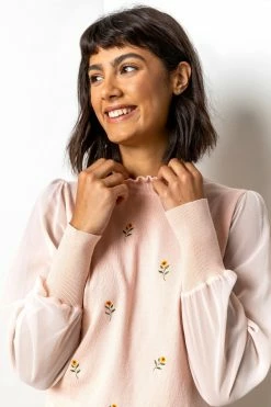 Roman Pink Floral Embroidered Frill Neck Top -Roman Sales Shop unnamed file 6853