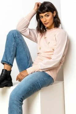 Roman Pink Floral Embroidered Frill Neck Top -Roman Sales Shop unnamed file 6854