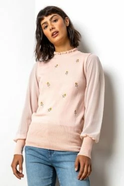 Roman Pink Floral Embroidered Frill Neck Top -Roman Sales Shop unnamed file 6855