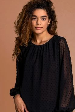 Roman Black Textured Spot Shirred Hem Top -Roman Sales Shop unnamed file 6859