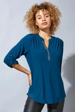 Roman Green Originals Three Quarter Sleeve Embellished Top -Roman Sales Shop unnamed file 6865