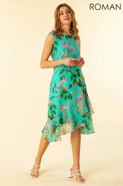 Roman Blue Tropical Print Chiffon Dress -Roman Sales Shop unnamed file 687