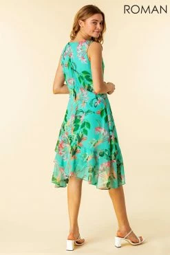 Roman Blue Tropical Print Chiffon Dress -Roman Sales Shop unnamed file 688