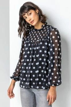 Roman Black Shirred High Neck Spot Top 11 Roman Black Shirred High Neck Spot Top -Roman Sales Shop unnamed file 6885