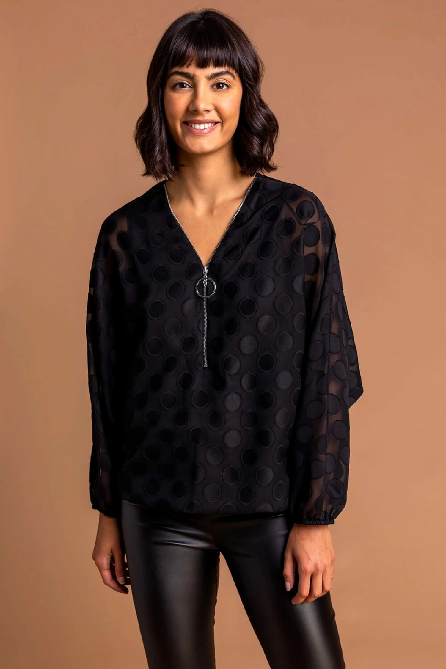 Roman Black Textured Spot Zip Detailed Top 6 Roman Black Textured Spot Zip Detailed Top - Image 4