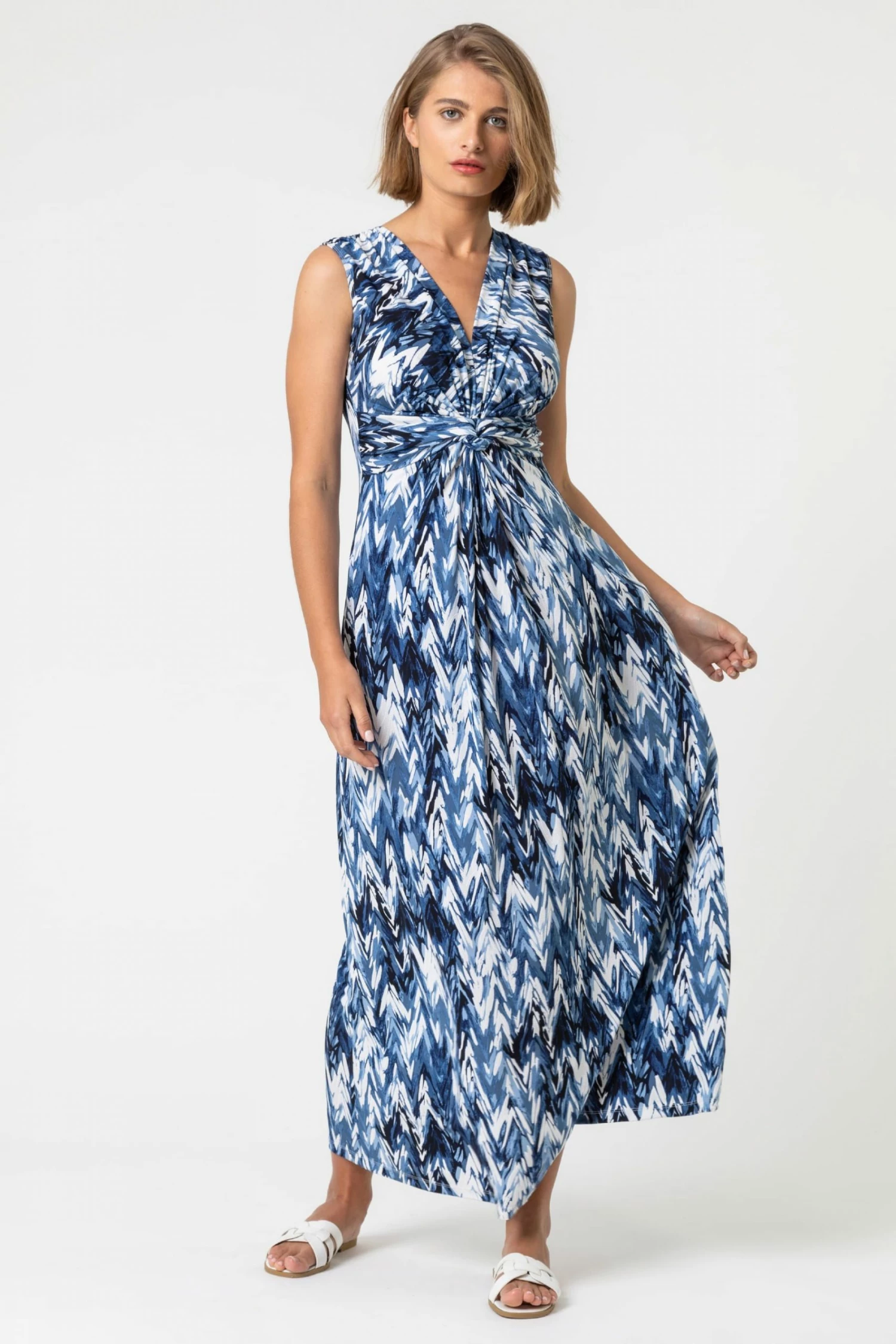 Roman Blue Abstract Print Twist Front Maxi Dress 5 Roman Blue Abstract Print Twist Front Maxi Dress - Image 3