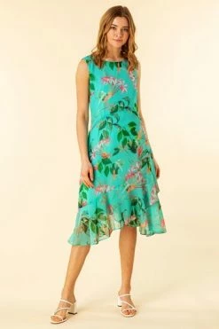 Roman Blue Tropical Print Chiffon Dress -Roman Sales Shop unnamed file 690