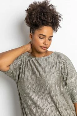 Roman Silver Curve Shimmer Pleated Blouson Top -Roman Sales Shop unnamed file 6909