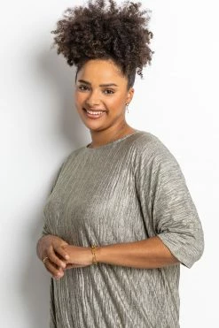 Roman Silver Curve Shimmer Pleated Blouson Top -Roman Sales Shop unnamed file 6910