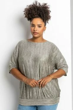 Roman Silver Curve Shimmer Pleated Blouson Top -Roman Sales Shop unnamed file 6911