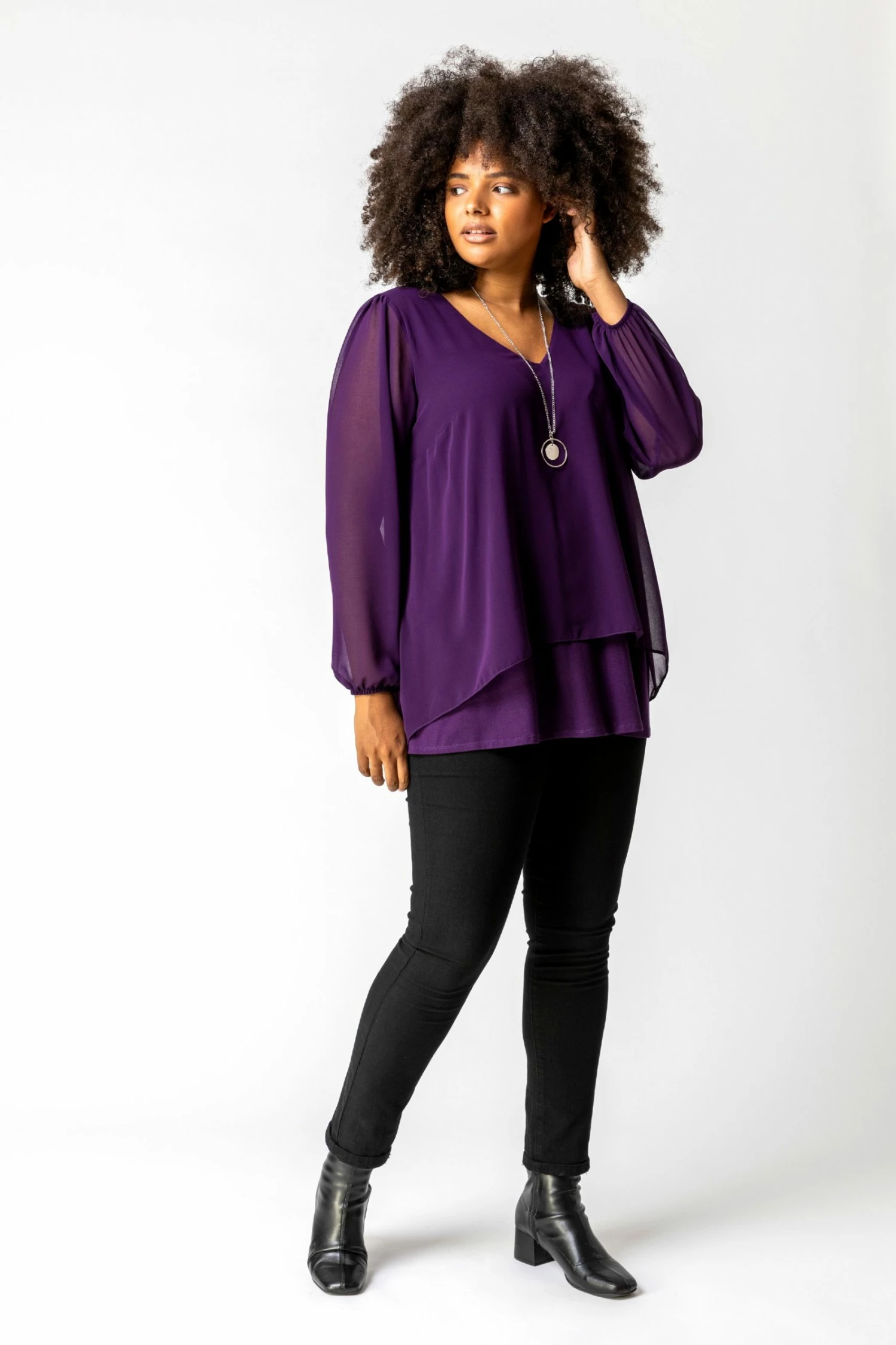 Roman Purple Curve Chiffon Top With Necklace 5 Roman Purple Curve Chiffon Top With Necklace - Image 3