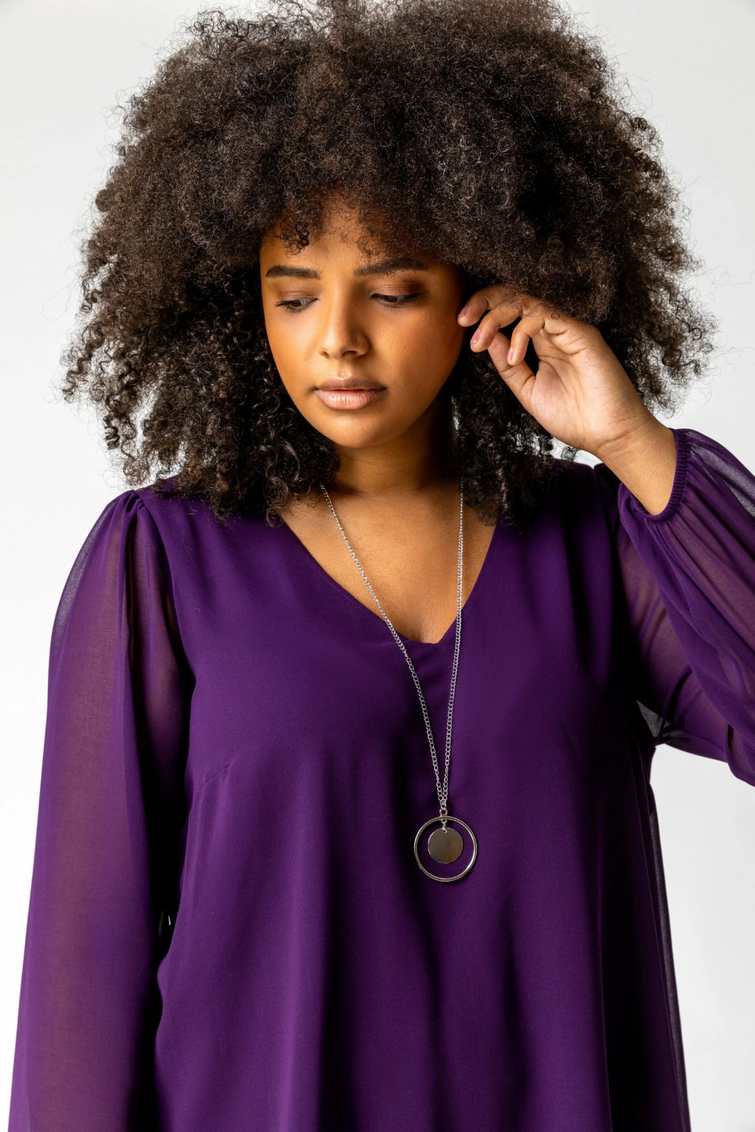 Roman Purple Curve Chiffon Top With Necklace 6 Roman Purple Curve Chiffon Top With Necklace - Image 4