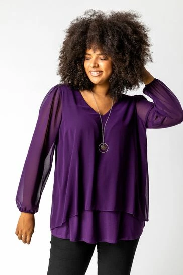 Roman Purple Curve Chiffon Top With Necklace 7 Roman Purple Curve Chiffon Top With Necklace - Image 5