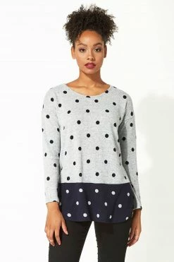Roman Grey Originals Contrast Spot Print Long Sleeve Top