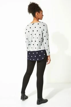 Roman Grey Originals Contrast Spot Print Long Sleeve Top -Roman Sales Shop unnamed file 6932