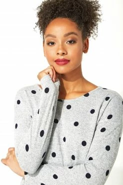 Roman Grey Originals Contrast Spot Print Long Sleeve Top -Roman Sales Shop unnamed file 6933